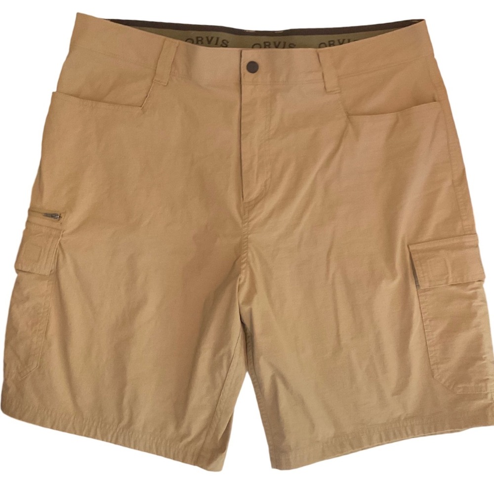 Orvis Mens Cargo Hiking Shorts Tan Khaki Size 40 Lightweight Tech Fishing
